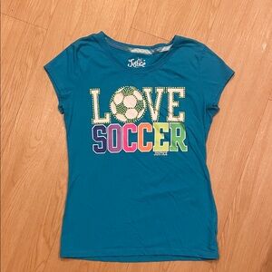 Justice Teal Love Soccer Tee size 12